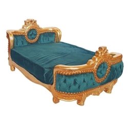 Ornate Gold Teal Velvet Luxury Pet Bed