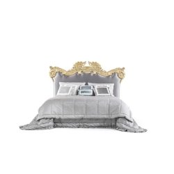 Classic Ornate Gold Carved Grey Upholstered Bed
