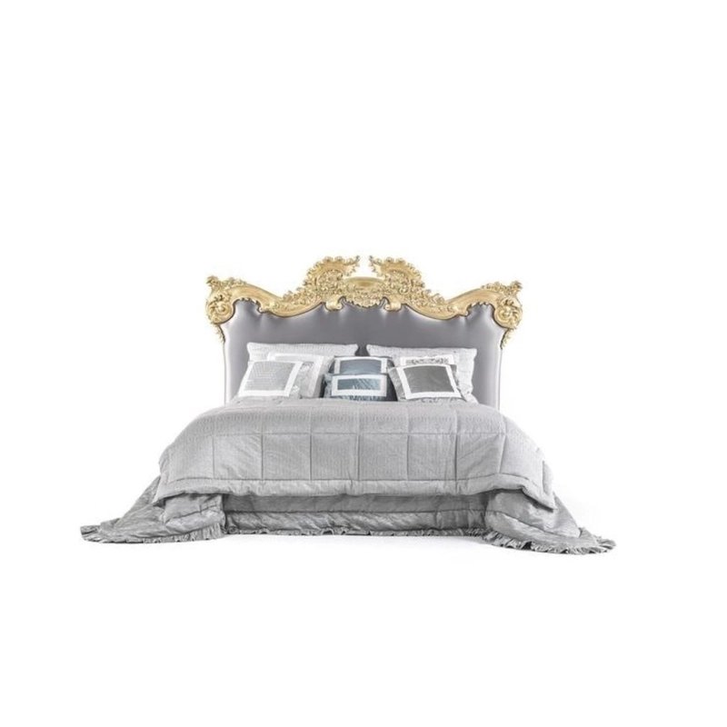 Classic Ornate Gold Carved Grey Upholstered Bed Classic Ornate Gold Carved Grey Upholstered Bed