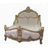 Luxury Gold Carved Bed Frame with White Tufted Upholstery - Classic Baroque Style