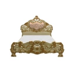 Luxury Baroque Classic Bed Frame with Ornate Gold Carvings and Tufted Headboard