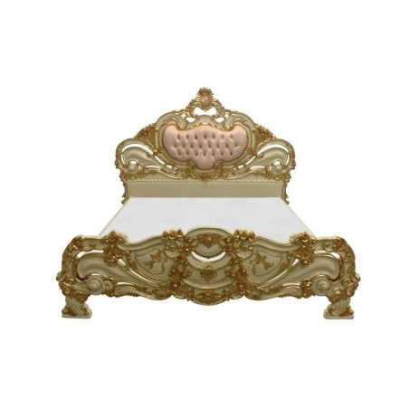 Luxury Baroque Classic Bed Frame with Ornate Gold Carvings and Tufted Headboard