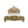 Luxury Baroque Classic Bed Frame with Ornate Gold Carvings and Tufted Headboard