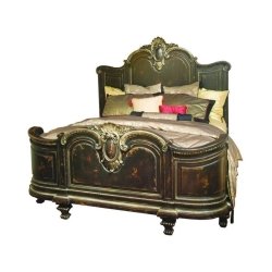 Luxury Ornate Hand Carved Wooden Bed with Antique Finish