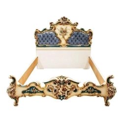 Elegant Classic Baroque Bed Frame with Tufted Headboard and Ornate Carvings