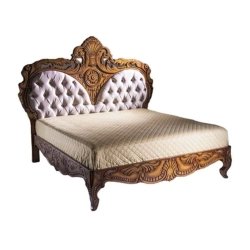 Ornate Classic Carved Wooden Bed Frame with Tufted Headboard