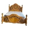 Classic Baroque Hand Carved Wood Bed Frame with Upholstered Panels
