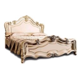 Luxury Classic Carved Wood Bed Frame Queen Size Cream Gold Ornate Bedroom Furniture