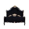 Luxury Black Velvet Tufted Bed with Gold Ornate Carved Frame
