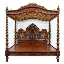 Luxurious Hand-Carved Wooden Four Poster Canopy Bed Frame