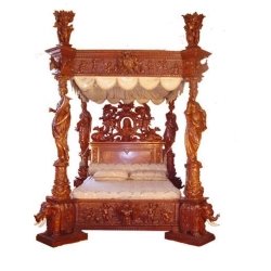 Luxurious Hand-Carved Solid Wood Four-Poster Canopy Bed