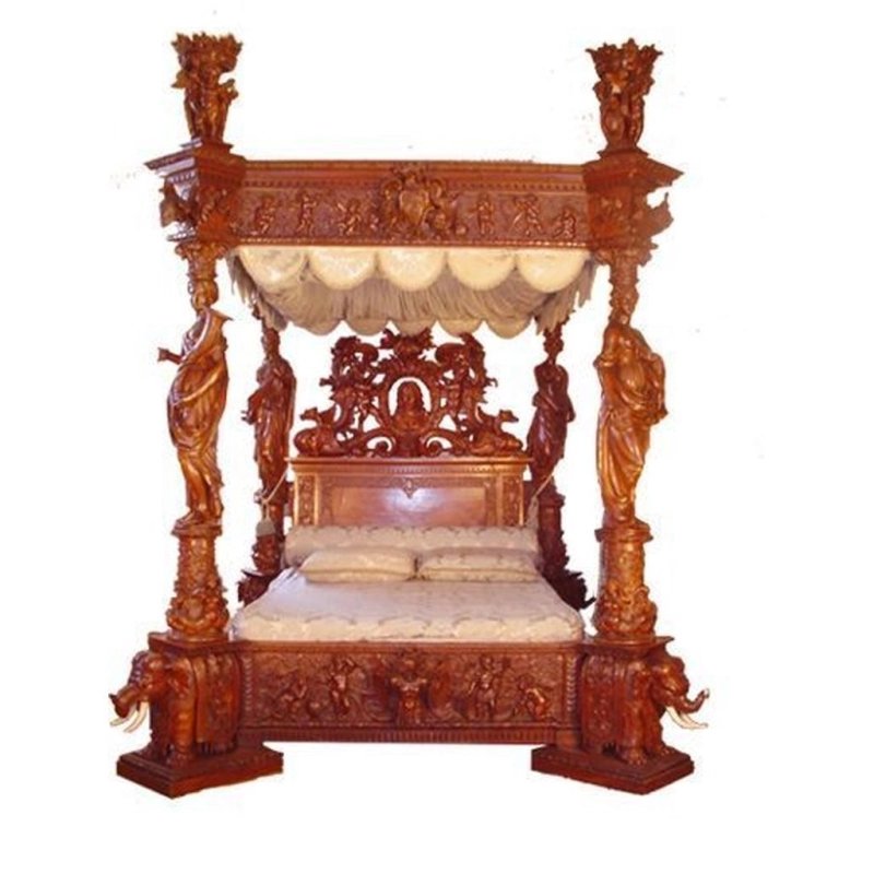 Luxurious Hand-Carved Solid Wood Four-Poster Canopy Bed Luxurious Hand-Carved Solid Wood Four-Poster Canopy Bed