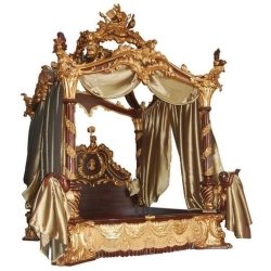 Exquisite Hand Carved Gold Canopy Bed Luxury Master Bedroom Furniture