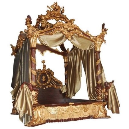 Exquisite Hand Carved Gold Canopy Bed Luxury Master Bedroom Furniture