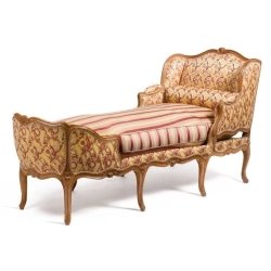 French Rococo Style Chaise Lounge Daybed Gold Pattern Red Stripes