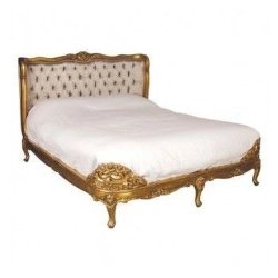 Luxurious Ornate Gold Leaf Bed with Tufted Headboard