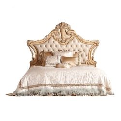 Luxury Ornate Carved Cream Upholstered King Size Bed Frame
