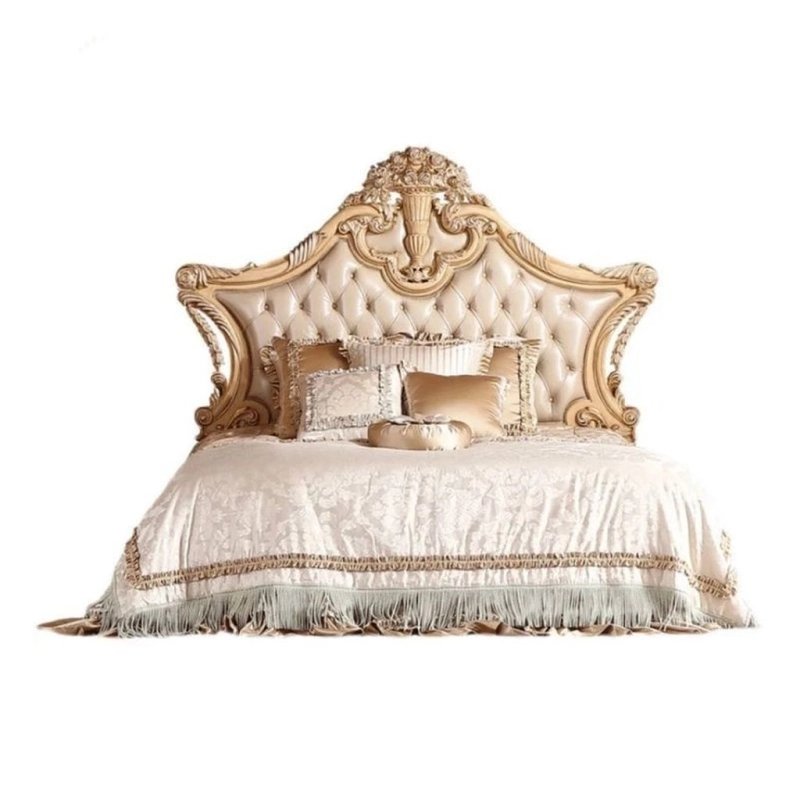 Luxury Ornate Carved Cream Upholstered King Size Bed Frame Luxury Ornate Carved Cream Upholstered King Size Bed Frame