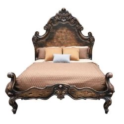 Luxury Carved Wooden Bed Frame Classic Baroque Style