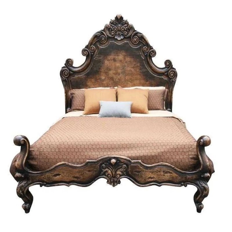 Luxury Carved Wooden Bed Frame Classic Baroque Style