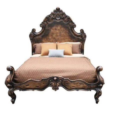 Luxury Carved Wooden Bed Frame Classic Baroque Style