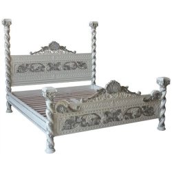 Luxury Ornate Carved Wood Four Poster Bed