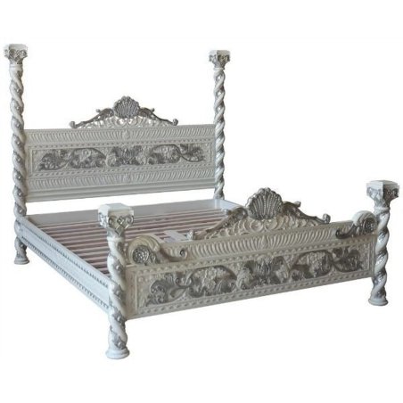 Luxury Ornate Carved Wood Four Poster Bed
