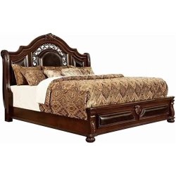 Luxury Classic Ornate Wooden Upholstered Bed