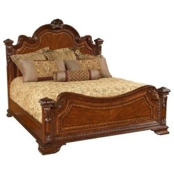 Luxury Hand Carved Wood Bed Frame Classic Ornate Design with Padded Headboard