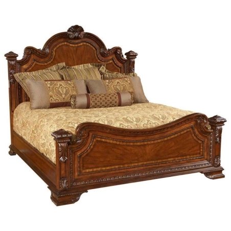 Luxury Hand Carved Wood Bed Frame Classic Ornate Design with Padded Headboard