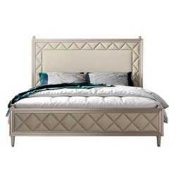 Elegant King Size Bed Frame with Geometric Upholstery