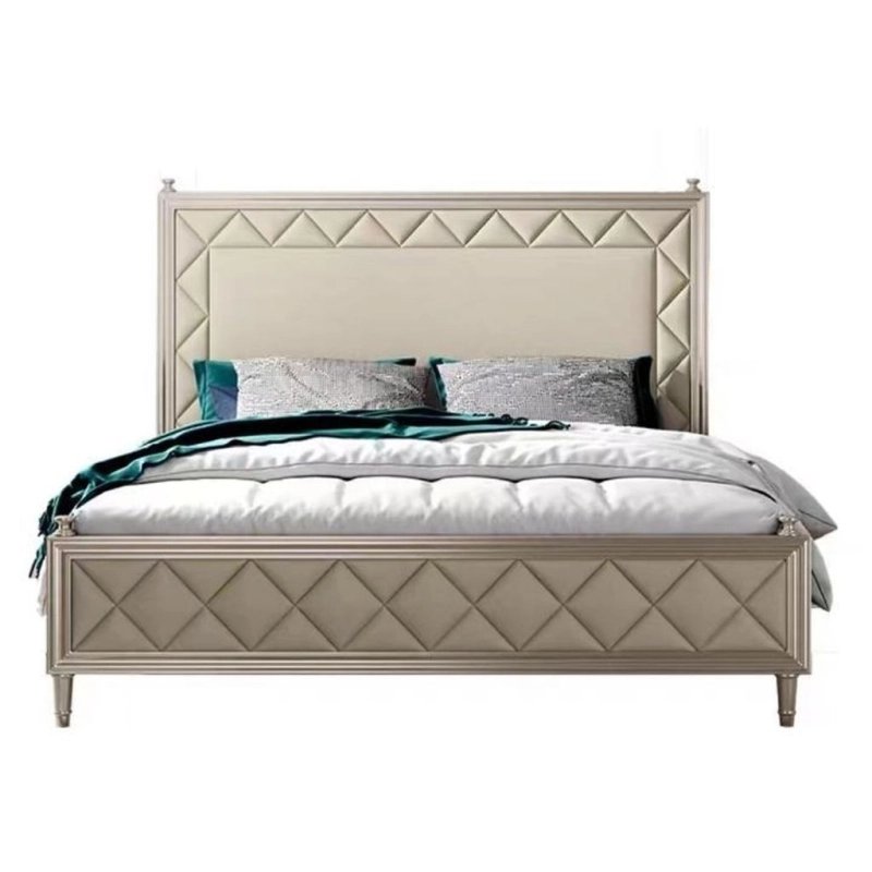 Elegant King Size Bed Frame with Geometric Upholstery Elegant King Size Bed Frame with Geometric Upholstery