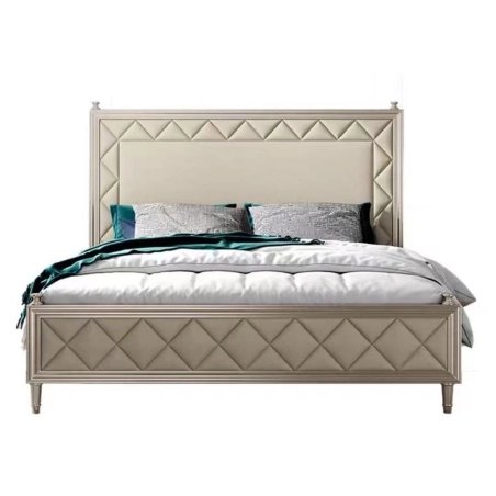 Elegant King Size Bed Frame with Geometric Upholstery
