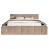 Modern Upholstered Beige Fabric Bed Frame Cube Design Headboard