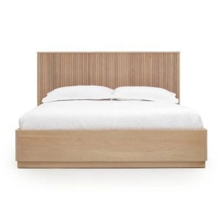 Minimalist Modern Wood Bed Frame with Slatted Headboard