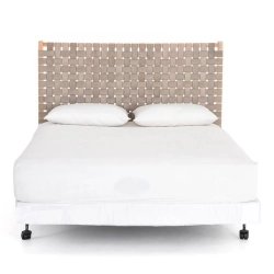 Contemporary Woven Leather Headboard Platform Bed