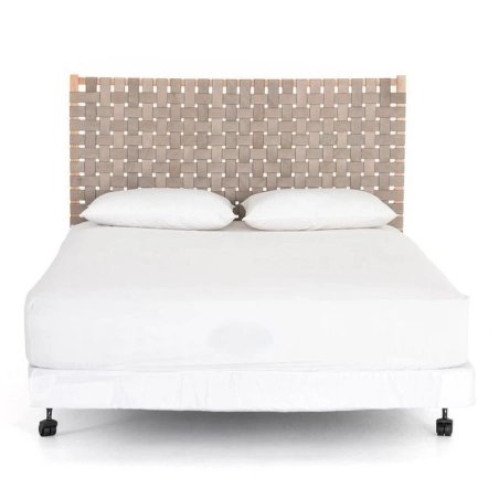 Contemporary Woven Leather Headboard Platform Bed
