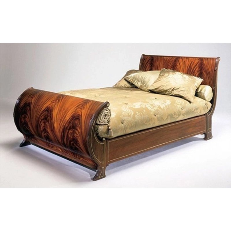 Classic Wood Sleigh Bed with Elegant Veneer Finish | Luxury Bedroom Furniture
