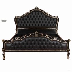 Luxury Black Upholstered Bed Frame with Gold Accents