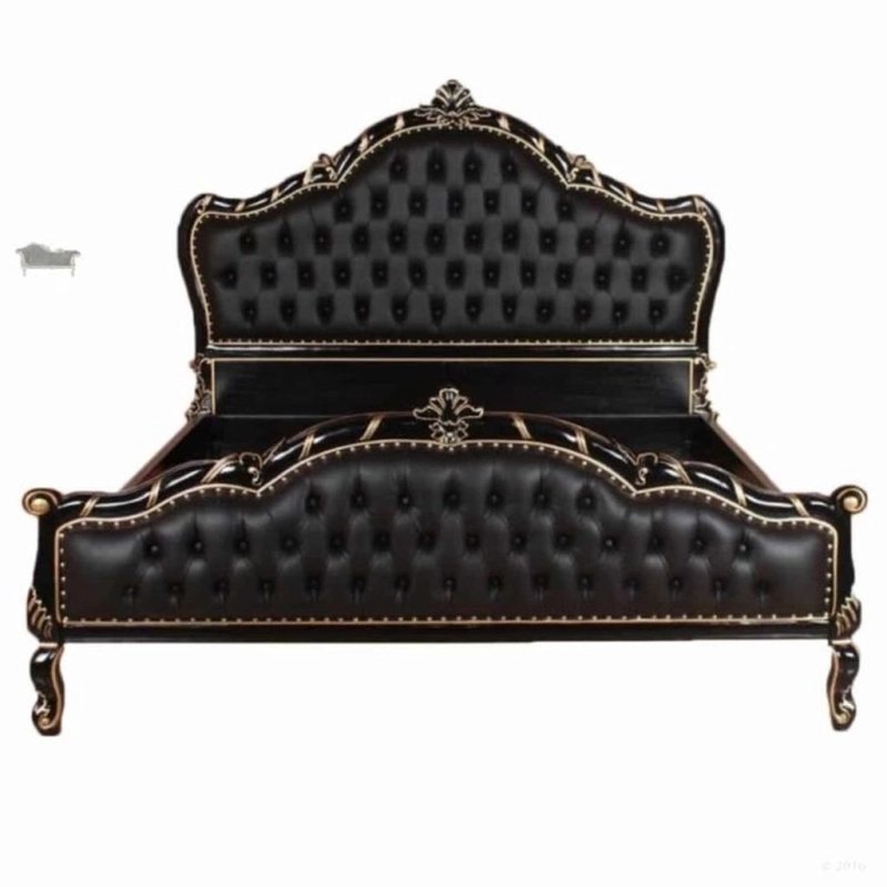 Luxury Black Upholstered Bed Frame with Gold Accents Luxury Black Upholstered Bed Frame with Gold Accents