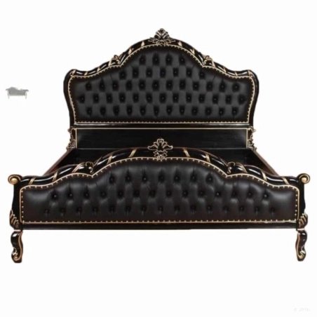 Luxury Black Upholstered Bed Frame with Gold Accents