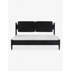 Modern Minimalist Black Solid Wood Bed Frame with Panel Headboard