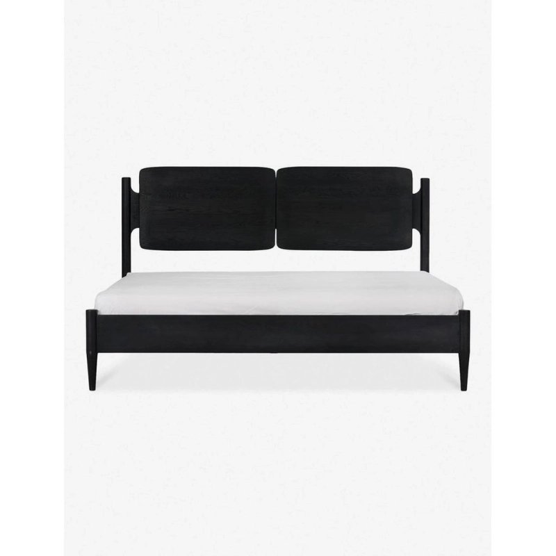 Modern Minimalist Black Solid Wood Bed Frame with Panel Headboard