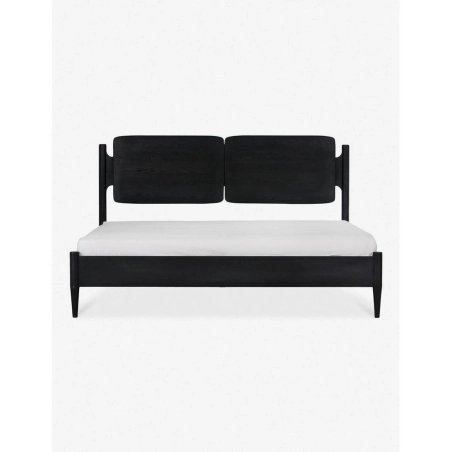 Modern Minimalist Black Solid Wood Bed Frame with Panel Headboard