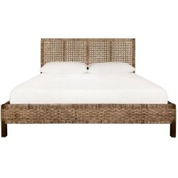 Handwoven Rattan Queen Bed Frame Natural Wood Finish