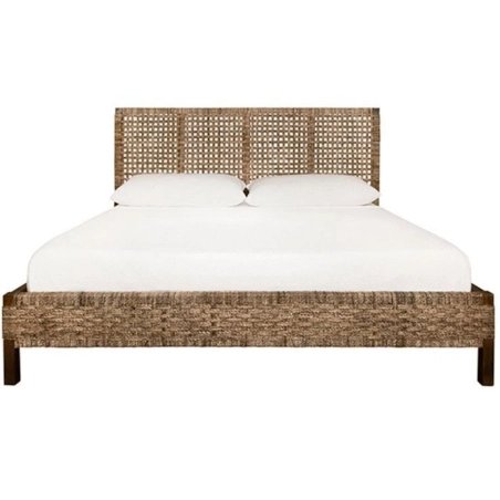 Handwoven Rattan Queen Bed Frame Natural Wood Finish
