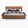 Modern Brown Leather Bed with Stitched Headboard