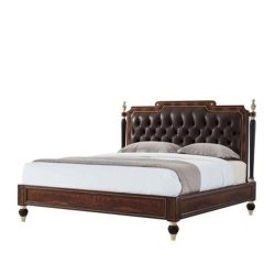 Classic Traditional Wooden Bed with Tufted Headboard