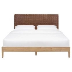 Modern Wooden Bed Frame with Woven Headboard