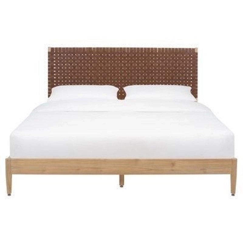 Modern Wooden Bed Frame with Woven Headboard Modern Wooden Bed Frame with Woven Headboard
